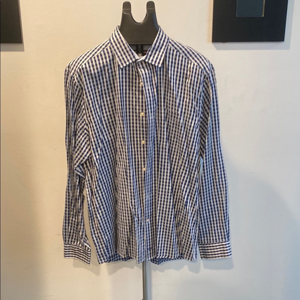 Johnston & Murphy Blue and White Casual Button Down Shirt